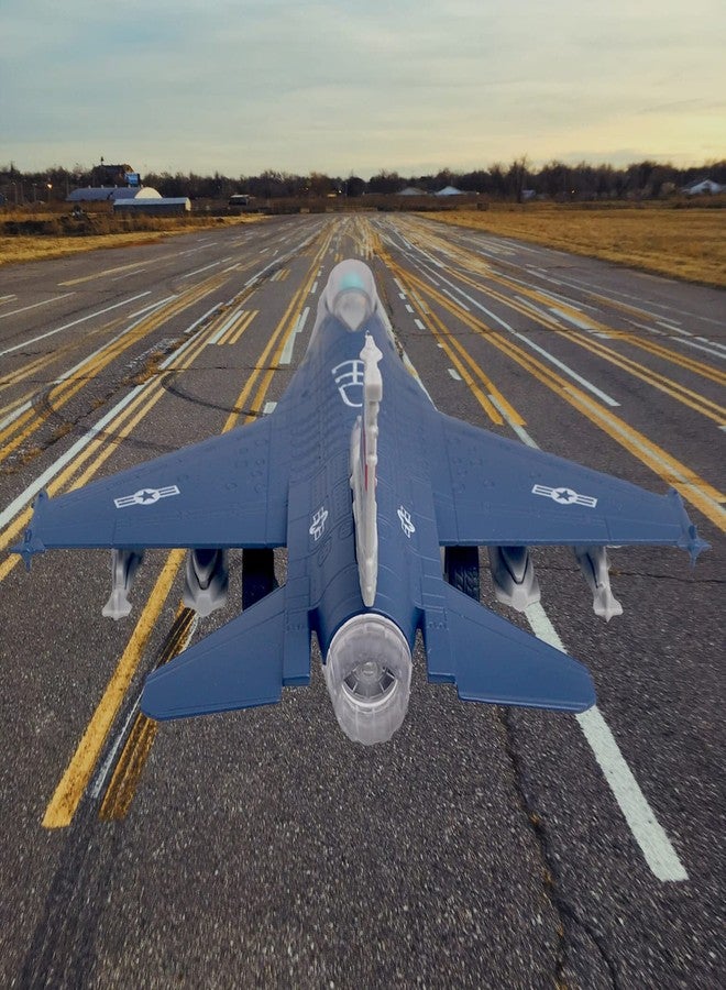 Ailejia Diecast F 16 Fighting Falcon Airplane Model Aircraft Army Air Force Toys Military Plane Pull Back with Lights and Sounds Fighter Jet Party Supplies (F 16 Blue) - Image 4